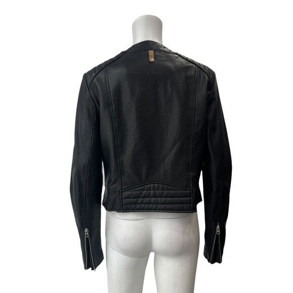 $600 Mackage Leather Asymmetric Zip Moto Jacket size Large - Picture 4 of 9